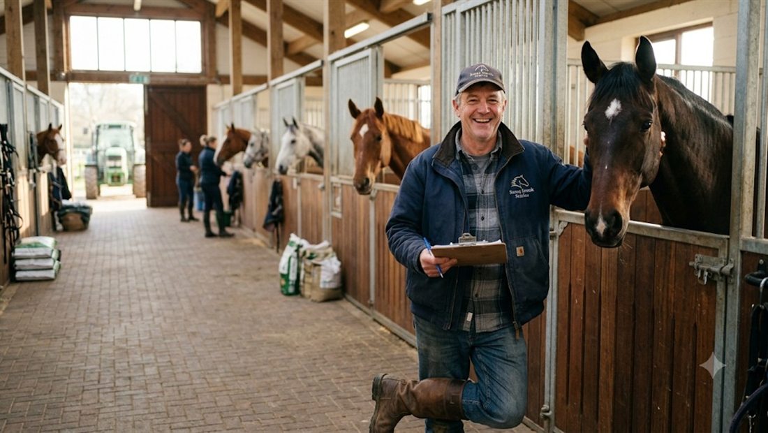 Stable professional with a horse in the barn